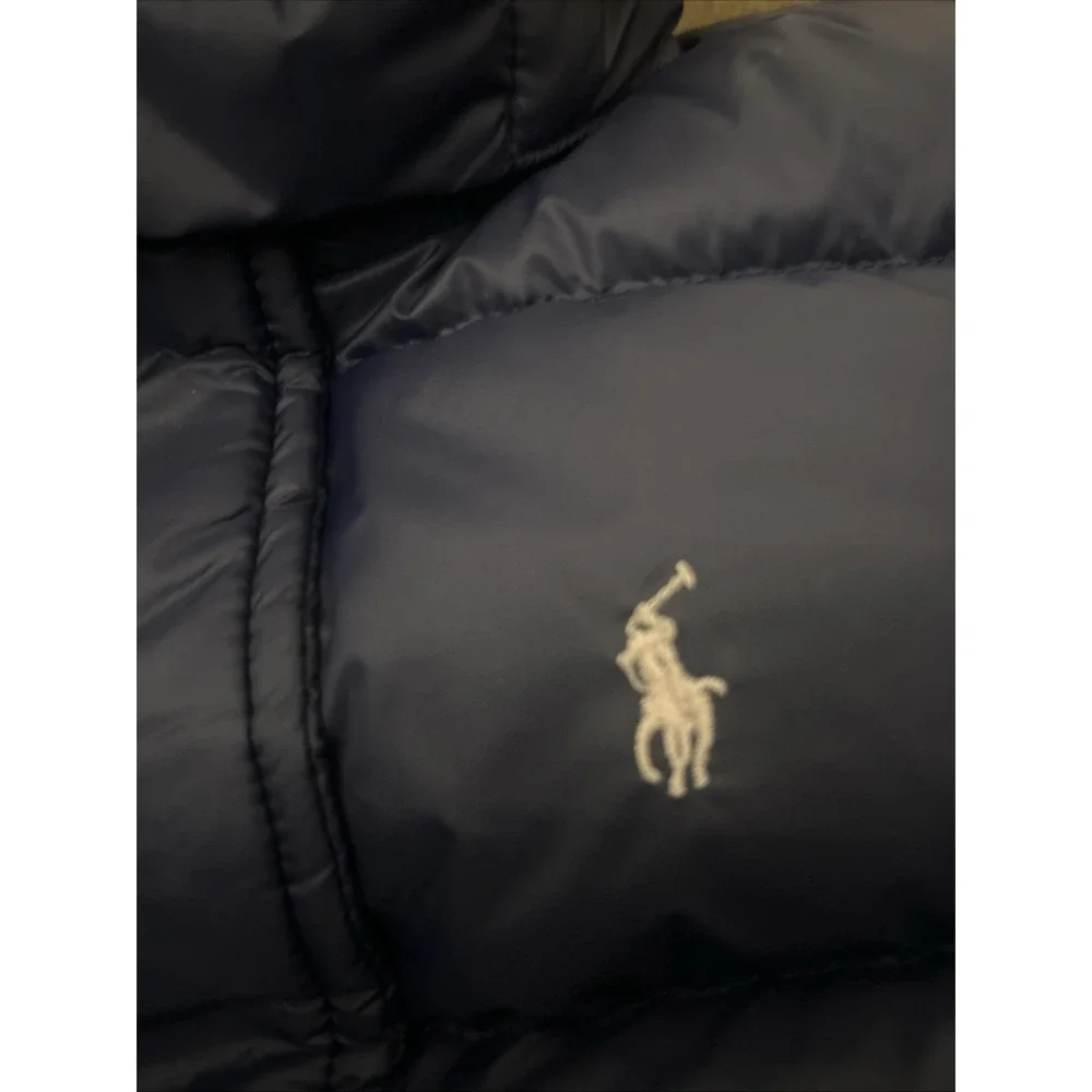 Polo Ralph Lauren Girls Coat 16 XL Down Puffer Jacket Hooded Navy Pink Pony